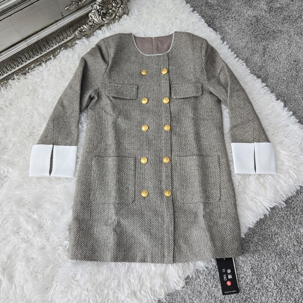 YI YAO Womens Long Sleeve Tweed Dress.Elegant Crew Neck A-line. Party Vintage Vi